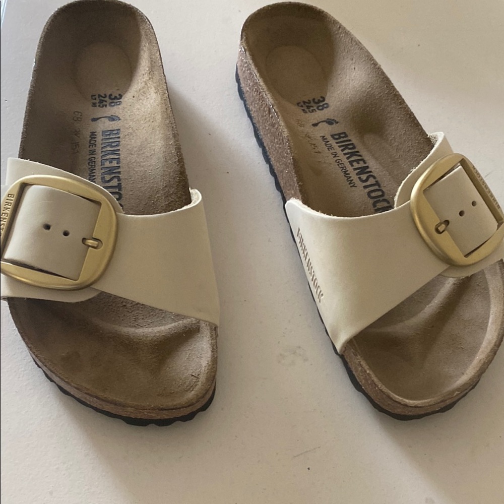 Birkenstock Beige Sandals with Gold Buckle